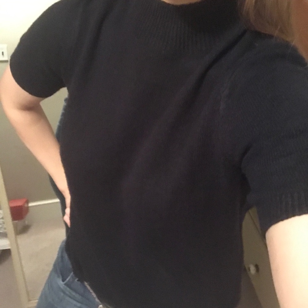 Loft Navy Blue Short Sleeve Mockneck Sweater